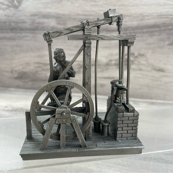 1978 Franklin Mint Deutsches Museum Pewter James Watt Steam Engine Figurine - Picture 1 of 8